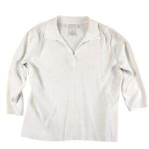 Designers Originals Womens White Ribbed 90s Y2K 3/4 Sleeve Polo Shirt S
